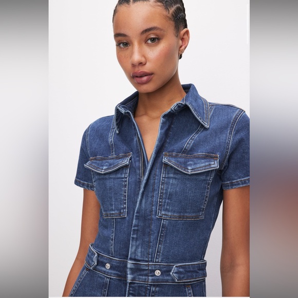 Good American - Fit For Success Denim Jumpsuit - Picture 1 of 10